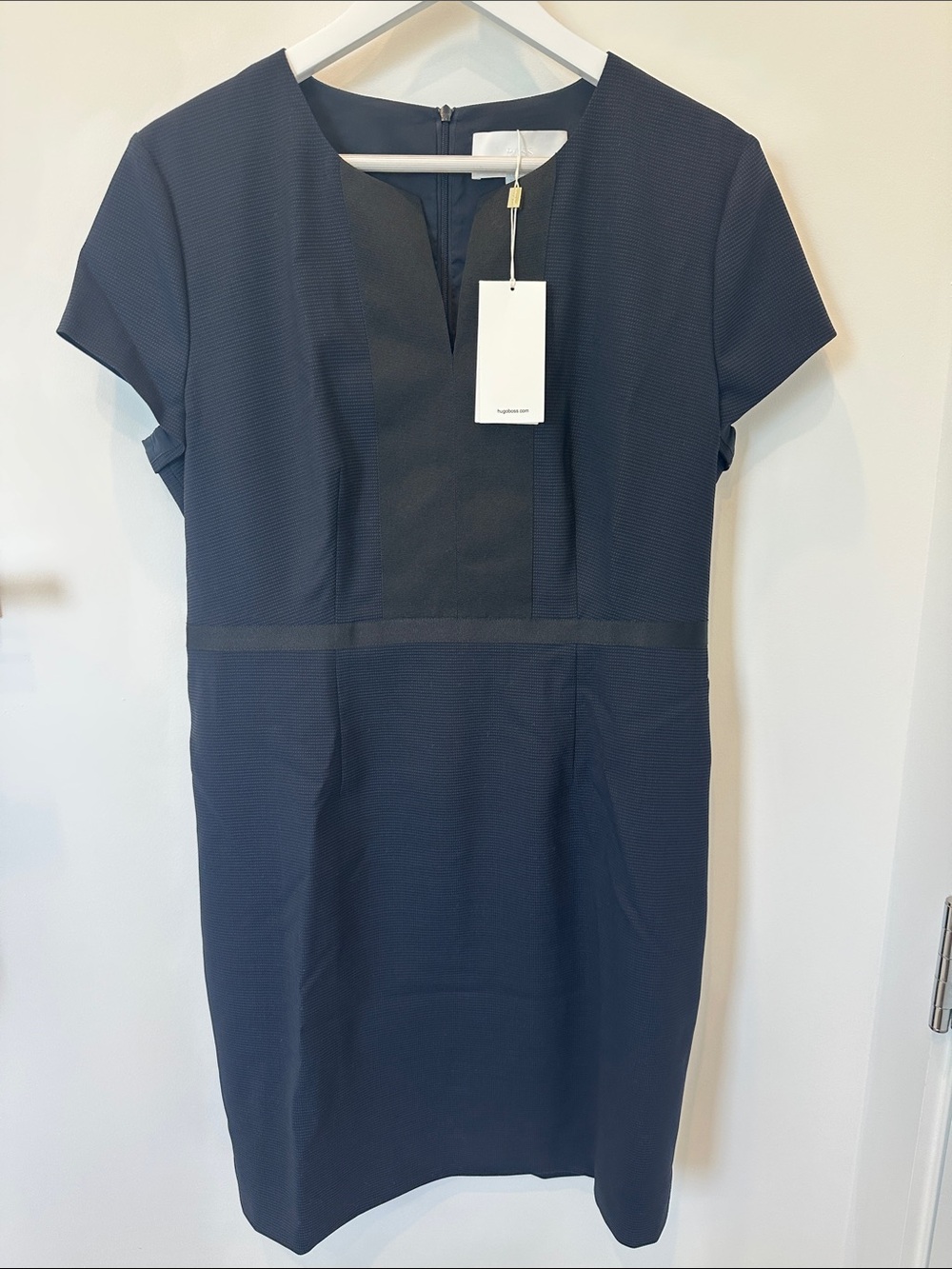 NWT Boss Navy Sheath Dress with Notch Detail - size 10